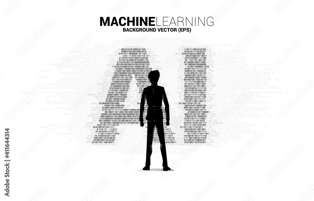 Aufkleber Silhouette of businessman standing with AI from one and zero binary code digit matrix style. concept of machine learning and Artificial Intelligence technology