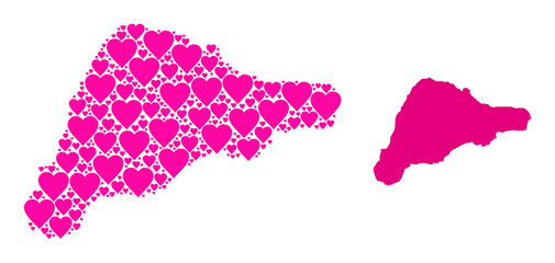 Obraz premium Love mosaic and solid map of Easter Island. Mosaic map of Easter Island is designed with pink love hearts. Vector flat illustration for love abstract illustrations.