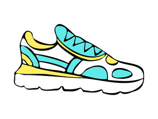 drawn, doodle illustration with a sports shoes.