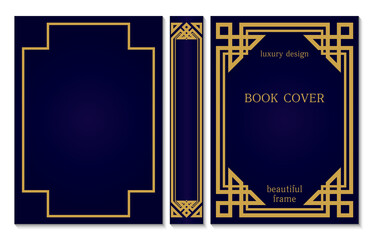 Book cover and spine design template. Old frames. Art Deco Brochure design. Geometric pattern. Presentation cover.