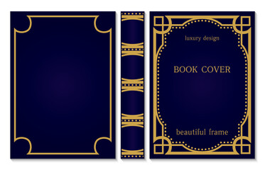 Book cover and spine design sample of template. Vintage frames. Art Deco Brochure design. Geometric pattern. Volume cover.