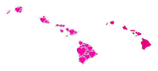 Love pattern and solid map of Hawaii State. Mosaic map of Hawaii State is created from pink lovely hearts. Vector flat illustration for love abstract illustrations.