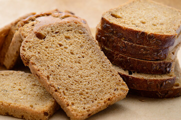 Sliced bread, fresh bakery products close up