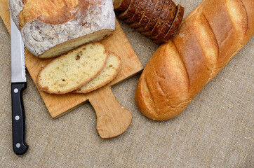 Bakery products, fresh sliced bread close up