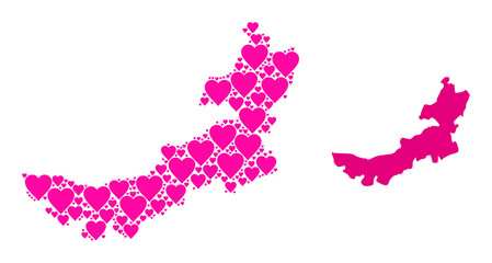 Love mosaic and solid map of Inner Mongolia. Mosaic map of Inner Mongolia is formed with pink love hearts. Vector flat illustration for dating abstract illustrations.