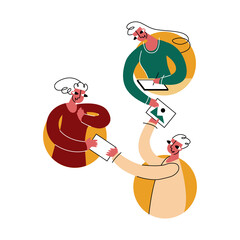 Vector illustration with concept of communication, information exchange, share, drawing pictures collaboration, work together. Share icon shows abstract people passing on ideas and solutions.