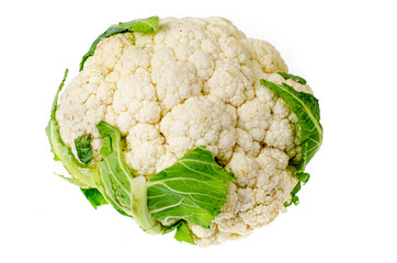 Fresh head of cauliflower on white background