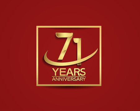 71 years anniversary with square and swoosh golden color isolated on red background can be use for special celebration moment