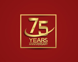 75 years anniversary with square and swoosh golden color isolated on red background can be use for special celebration moment