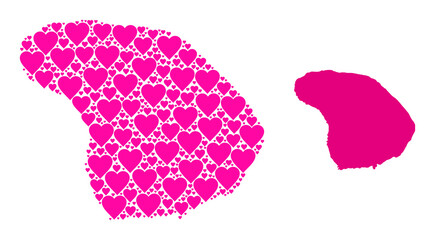 Love collage and solid map of Lanai Island. Mosaic map of Lanai Island is designed with pink love hearts. Vector flat illustration for dating conceptual illustrations.