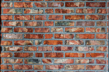 Old wall red bricks, rough masonry with concrete seams, rough surface, retro background for advertising banner