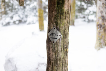 Water Sign on the Appalachian Trail at Roan Mountain in the Winter