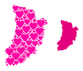 Love pattern and solid map of Lleida Province. Collage map of Lleida Province created with pink lovely hearts. Vector flat illustration for love abstract illustrations.