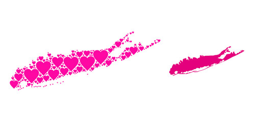 Love mosaic and solid map of Long Island. Mosaic map of Long Island is created with pink love hearts. Vector flat illustration for dating conceptual illustrations. © Sergey