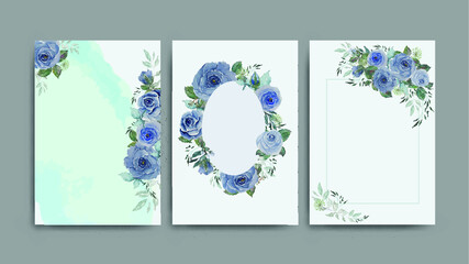 Vector watercolor card nature set of gray purple vintage flowers and leaves