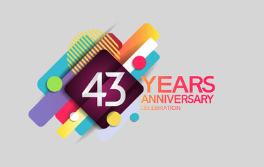 43 years anniversary colorful design with circle and square composition isolated on white background can be use for party, greeting card, invitation and celebration event - obrazy, fototapety, plakaty