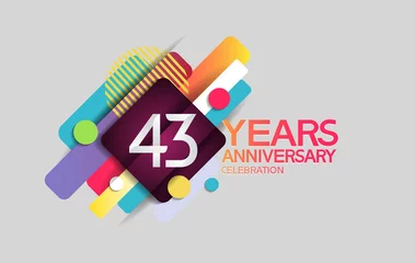 Foto op Aluminium 43 years anniversary colorful design with circle and square composition isolated on white background can be use for party, greeting card, invitation and celebration event © VECTORKURO