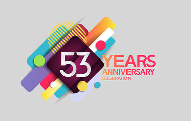 53 years anniversary colorful design with circle and square composition isolated on white background can be use for party, greeting card, invitation and celebration event