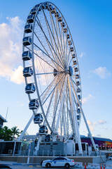 Miami, FL, USA - 2020 Skyviews Miami giant observation wheel opens at Bayside Marketplace.