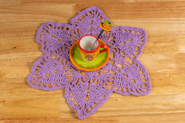 Crochet piece made of wool and knitted by hand