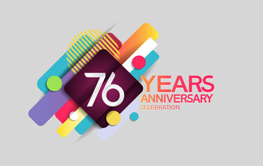 76 years anniversary colorful design with circle and square composition isolated on white background can be use for party, greeting card, invitation and celebration event