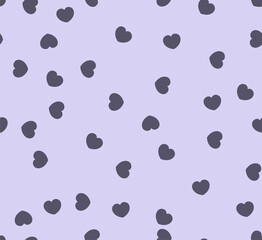 Endless seamless pattern of hearts of different directions. Blue vector hearts on purple. Wallpaper for wrapping paper. Background for Valentine's Day