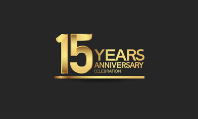 15 years anniversary celebration with elegant golden color isolated on black background can be use for special moment, party and invitation event