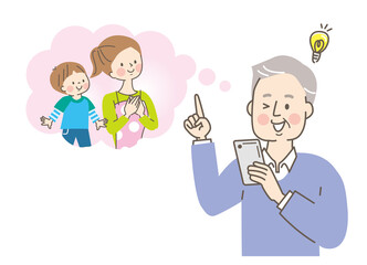 スマホで娘と孫と通話して安心させたいシニア男性