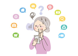 スマホの使い方が分からず困っているシニア女性