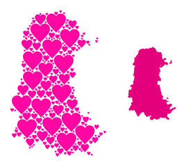 Love mosaic and solid map of Palencia Province. Mosaic map of Palencia Province is created with pink valentine hearts. Vector flat illustration for love abstract illustrations.
