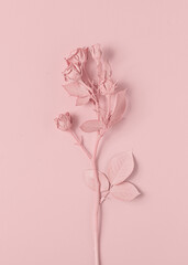 Romantic pink painted rose flower. Minimal nature layout.. Pink natural background concept.