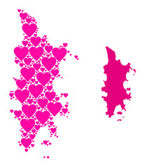 Love mosaic and solid map of Phuket. Mosaic map of Phuket formed with pink love hearts. Vector flat illustration for dating concept illustrations.