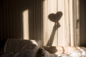 Woman making heart shadow on the wall. World mental health day, hope and love. Valentines 14 February