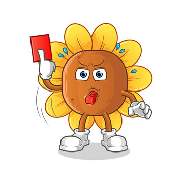 recommend clip art: sun flower referee with red card illustration. character vector