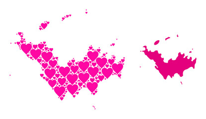Love mosaic and solid map of Saint Barthelemy. Mosaic map of Saint Barthelemy composed with pink love hearts. Vector flat illustration for dating abstract illustrations.
