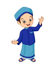 Happy Muslim boy cartoon on white background