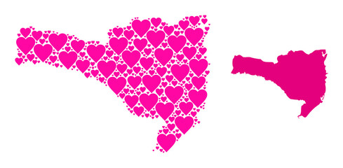 Love pattern and solid map of Santa Catarina State. Collage map of Santa Catarina State is formed with pink lovely hearts. Vector flat illustration for love abstract illustrations.