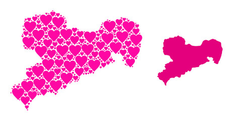 Love pattern and solid map of Saxony State. Collage map of Saxony State is designed with pink lovely hearts. Vector flat illustration for love conceptual illustrations.