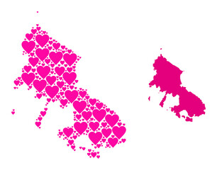 Love pattern and solid map of Skyros Island. Mosaic map of Skyros Island is created with pink lovely hearts. Vector flat illustration for love conceptual illustrations.