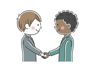 握手をする日本人と黒人のビジネスマンのイラスト