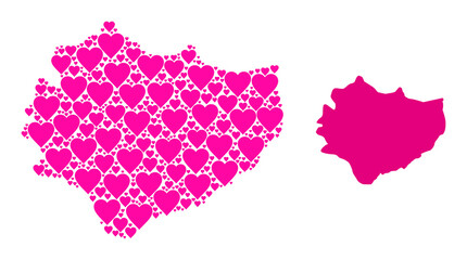 Love mosaic and solid map of Swietokrzyskie Province. Collage map of Swietokrzyskie Province is designed with pink love hearts. Vector flat illustration for love concept illustrations.