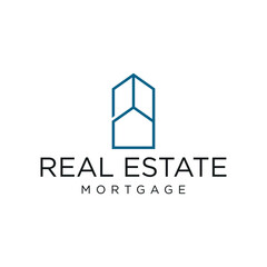 Real estate logo design with line vector graphic