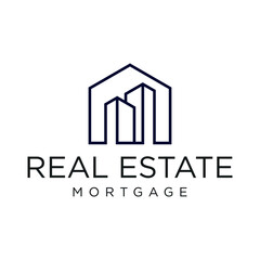 Real estate logo design with line vector graphic