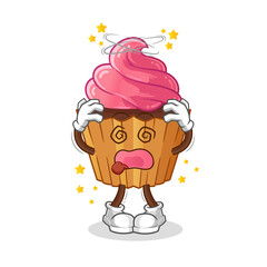cup cake dizzy head mascot. cartoon vector