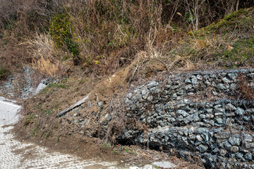 Landslides on roads in the mountains