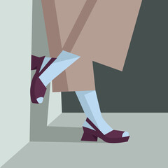 beautiful female legs in white socks and shoes, in pastel colors, stylized vector graphics, in the style of minimalism