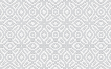 Complex geometric volumetric convex 3D pattern for wallpapers, presentations, websites. Ethnic embossed white background in traditional oriental style.
