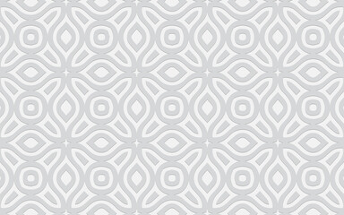 Complex geometric volumetric convex 3D pattern for wallpapers, presentations, websites. Ethnic embossed white background in traditional oriental style.