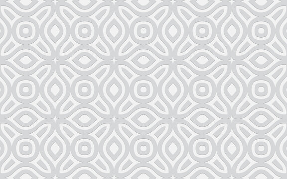 Complex geometric volumetric convex 3D pattern for wallpapers, presentations, websites. Ethnic embossed white background in traditional oriental style.