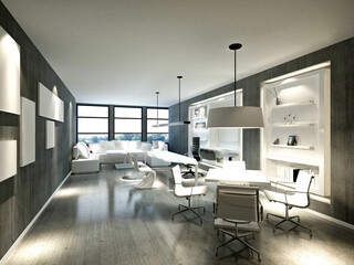 Fototapeta na wymiar 3d render of working room, open office